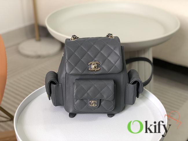 Okify Chanel Gray Quilted Caviar Mini Backpack Gold Hardware - 1