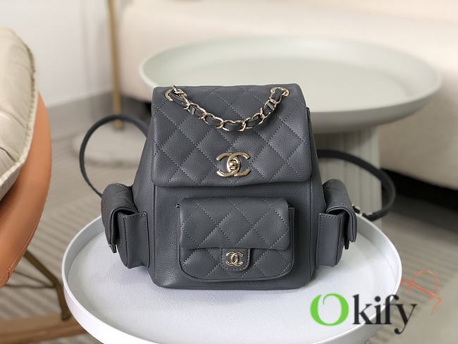 Okify Chanel Gray Quilted Caviar Small Backpack Gold Hardware - 1