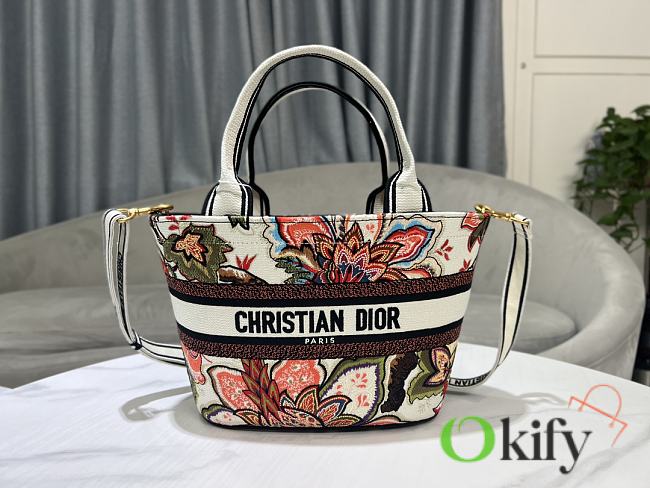 Okify Dior Hat Basket Bag Natural Multicolor Albero Della Vita Embroidery - 1