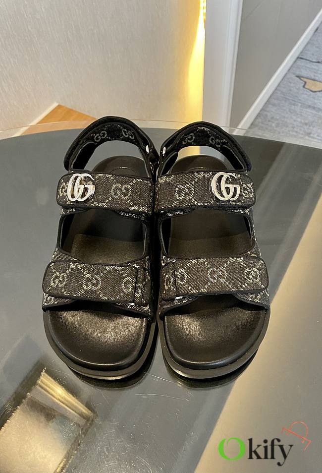 Okify Gucci Women's Double G Sandal Black And Grey GG Denim - 1