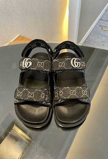 Okify Gucci Women's Double G Sandal Black And Grey GG Denim
