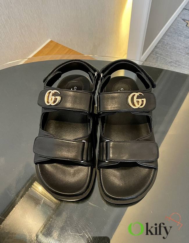 Okify Gucci Women's Double G Sandal Black Leather - 1