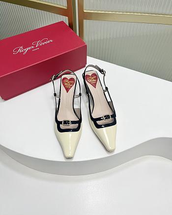 Okify Roger Vivier Mini Buckle Slingback Pumps in Patent Leather White Black