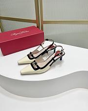 Okify Roger Vivier Mini Buckle Slingback Pumps in Patent Leather White Black - 4