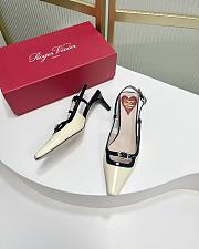 Okify Roger Vivier Mini Buckle Slingback Pumps in Patent Leather White Black - 2
