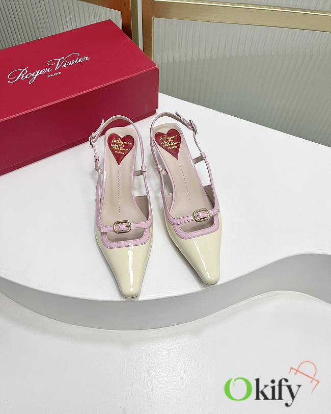 Okify Roger Vivier Mini Buckle Slingback Pumps in Patent Leather White Pink - 1