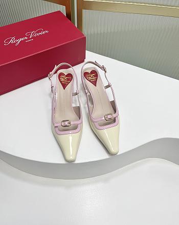 Okify Roger Vivier Mini Buckle Slingback Pumps in Patent Leather White Pink