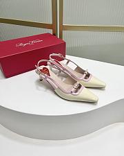Okify Roger Vivier Mini Buckle Slingback Pumps in Patent Leather White Pink - 5