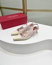Okify Roger Vivier Mini Buckle Slingback Pumps in Patent Leather White Pink - 3