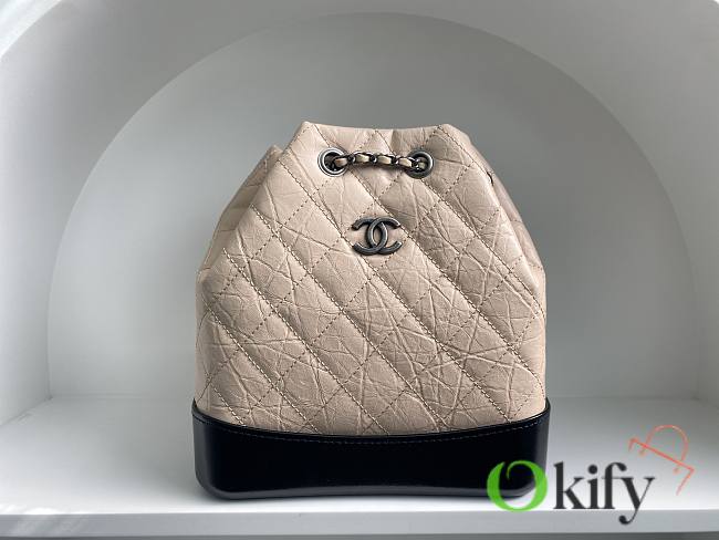 Okify CC Beige Quilted Leather Gabrielle Backpack - 1