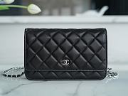 Okify CC Classic Quilted Wallet on Silver Chain Black Lambskin  - 1