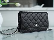 Okify CC Classic Quilted Wallet on Silver Chain Black Lambskin  - 6