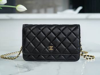 Okify CC Classic Quilted Wallet on Gold Chain Black Lambskin 