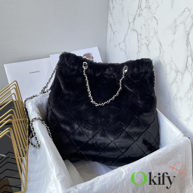 Okify Chanel Large Backpack Lambskin Leather & Silver Metal Black - 1