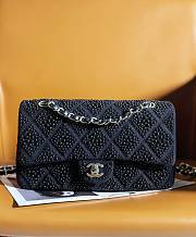 Okify CC Quilted Pearl Medium Flap Black with Silver Hardware - 6