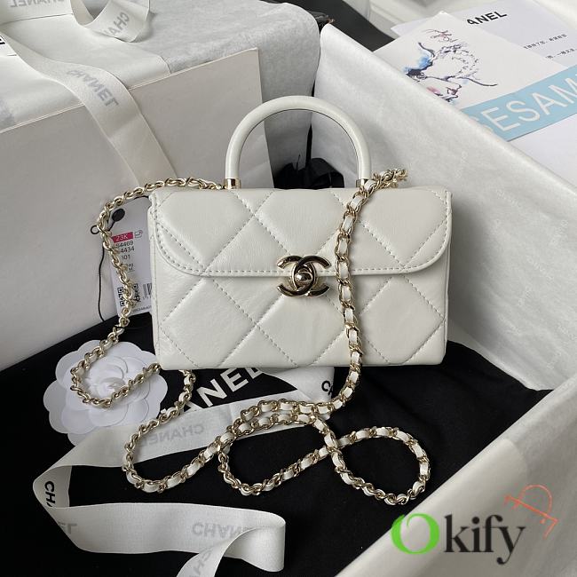 Okify CC Mini Box Bag Glossy Calfskin & Gold-Tone Metal White - 1