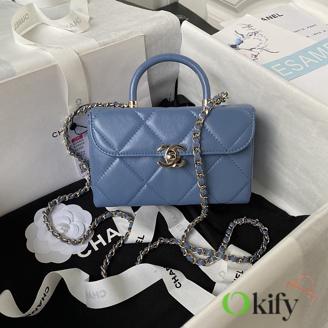 Okify CC Mini Box Bag Glossy Calfskin & Gold-Tone Light Blue - 1