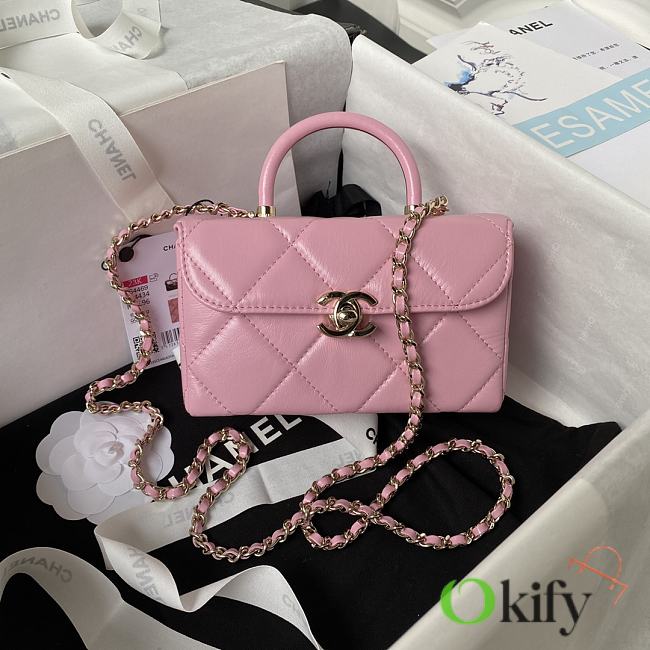 Okify CC Mini Box Bag Glossy Calfskin & Gold-Tone Metal Pink - 1