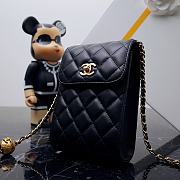 Okify CC Lambskin Quilted Vertical Pearl Crush Flap with Chain Black - 6