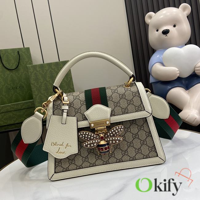 Okify Gucci Queen Margaret 25 White Calfskin Ophidia Canvas Bag - 1