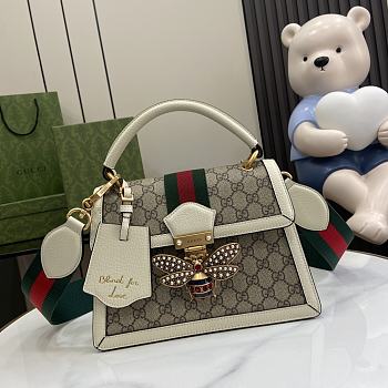 Okify Gucci Queen Margaret 25 White Calfskin Ophidia Canvas Bag