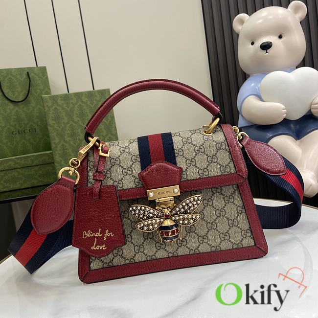 Okify Gucci Queen Margaret 25 Red Calfskin Ophidia Canvas Bag - 1