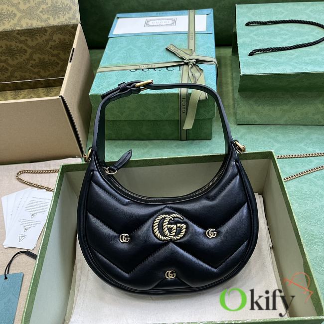 Okify Gucci GG Marmont Half-Moon-Shaped Mini Bag Black Leather - 1