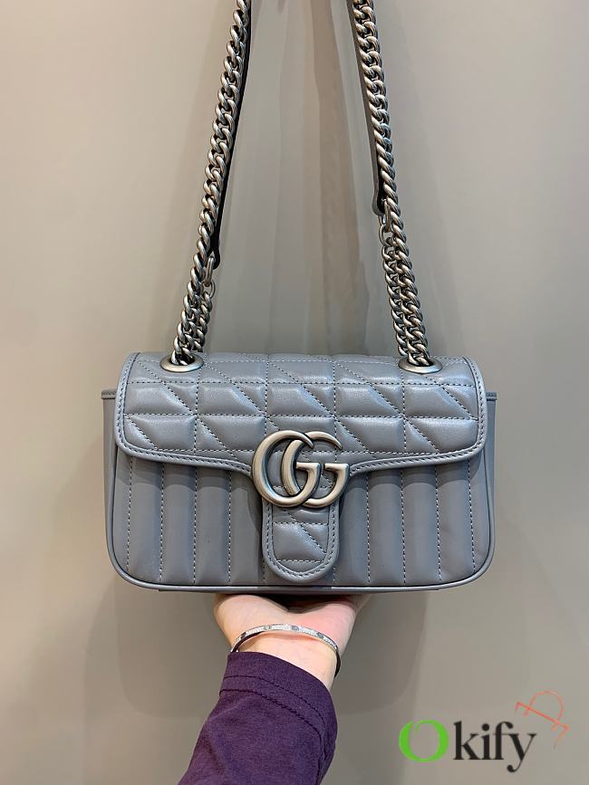 Okify Gucci GG Marmont Mini Shoulder Bag Gray Leather Silver Hardware - 1