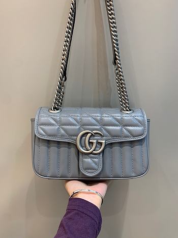 Okify Gucci GG Marmont Mini Shoulder Bag Gray Leather Silver Hardware