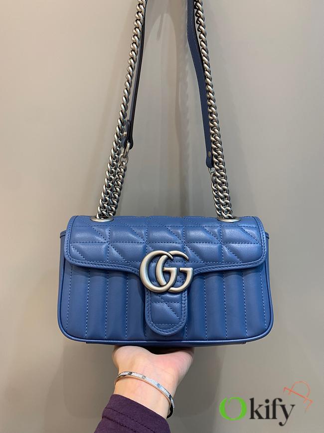 Okify Gucci GG Marmont Mini Shoulder Bag Blue Leather Silver Hardware - 1