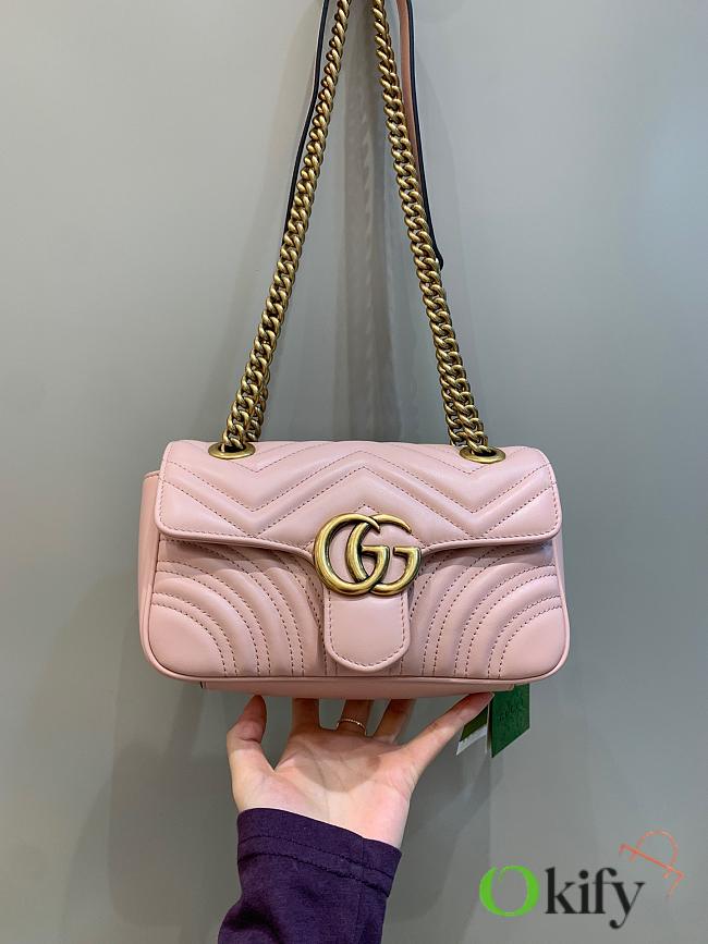 Okify Gucci GG Marmont Mini Shoulder Bag Pink Chevron Leather With Heart - 1
