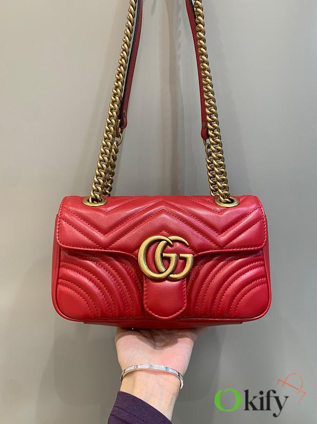 Okify Gucci GG Marmont Mini Shoulder Bag Red Chevron Leather With Heart - 1