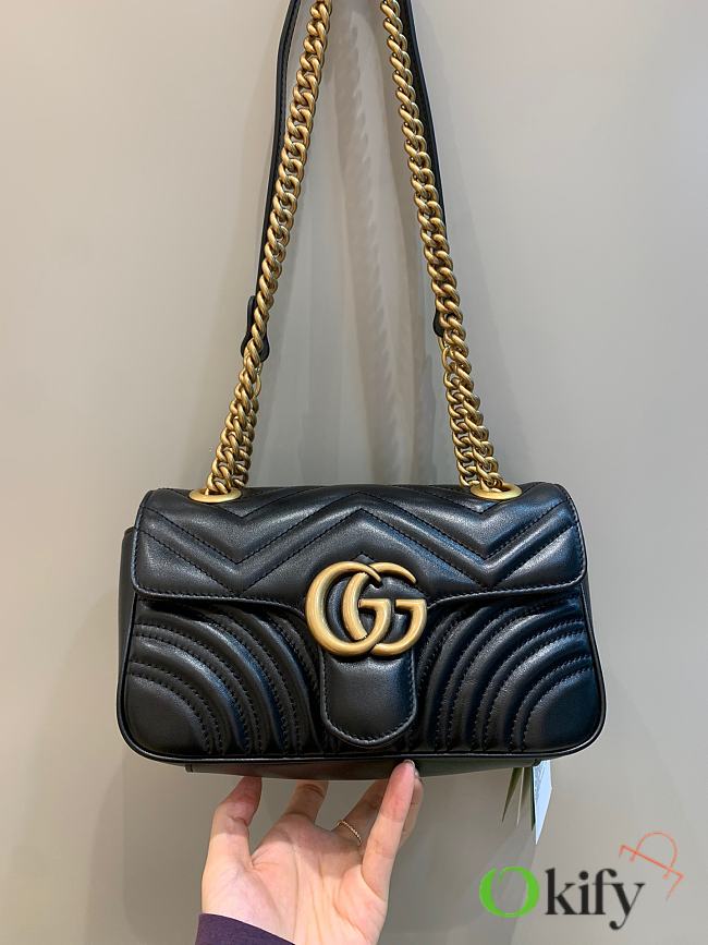 Okify Gucci GG Marmont Mini Shoulder Bag Black Chevron Leather With Heart - 1