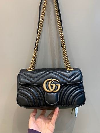 Okify Gucci GG Marmont Mini Shoulder Bag Black Chevron Leather With Heart