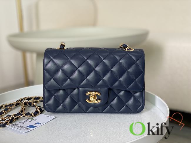 Okify CC Classic Flap Bag 20 Lambskin Navy Blue In Gold Hardware - 1