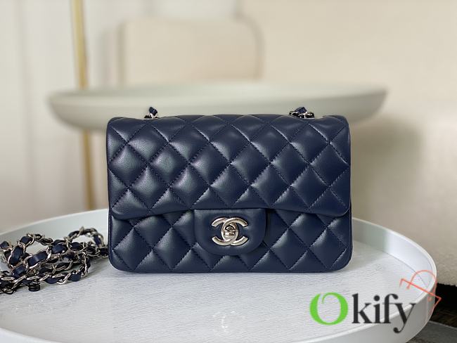 Okify CC Classic Flap Bag 20 Lambskin Navy Blue In Silver Hardware - 1