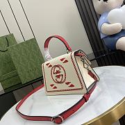 Okify Small Dionysus Top Handle Bag Ivory Leather Red Chain Print Trim - 6