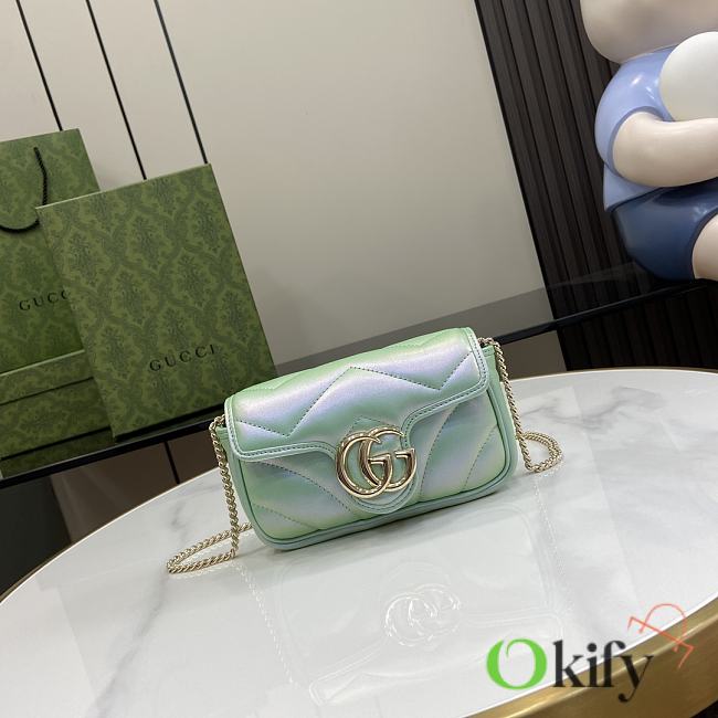 Okify GG Marmont Super Mini Bag Matelassé Leather Green Iridescent Chevron - 1