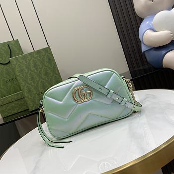 Okify GG Marmont Small Shoulder Bag Green Iridescent Chevron Leather