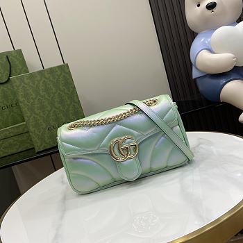 Okify GG Marmont Small Shoulder Bag Green Iridescent Quilted Chevron Leather