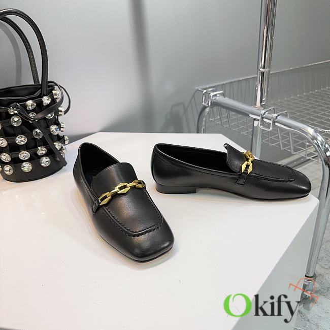 Okify Jimmy Choo Diamond Tilda Loafer Black Calf Leather Loafers with Diamond Chain - 1