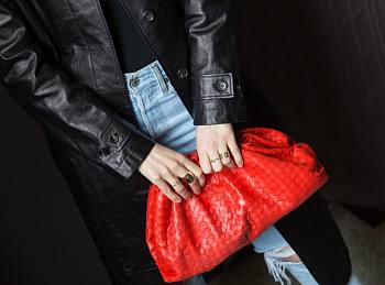 Okify BV Pouch Intrecciato Leather Clutch Red
