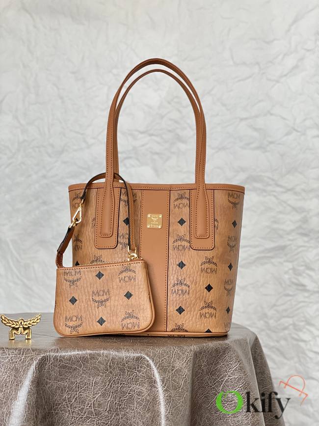 Okify MCM Reversible Liz Shopper In Visetos Mini Lightweight Tote Bag Monogram Canvas And Nappa Leather - 1