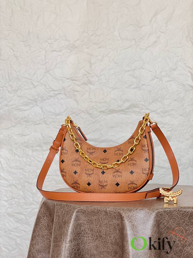 Okify MCM Aren Crescent Hobo In Visetos Small Hobo Shoulder Bag Monogram Canvas And Nappa Leather - 1