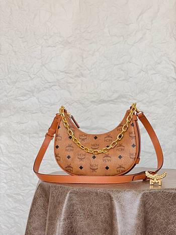 Okify MCM Aren Crescent Hobo In Visetos Small Hobo Shoulder Bag Monogram Canvas And Nappa Leather