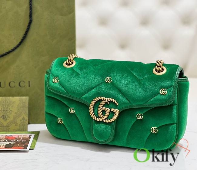 Okify GG Marmont Small Shoulder Bag Green Velvet - 1
