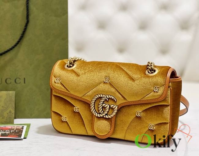Okify GG Marmont Small Shoulder Bag Gold Velvet - 1