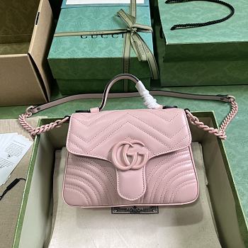 Okify Gucci GG Marmont Mini Top Handle Bag Light Pink Chevron Leather 