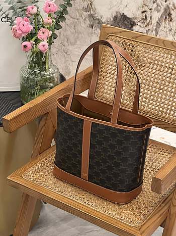 Okify Celine Small Cabas In Triomphe Canvas And Calfskin Brown