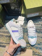 Okify Gucci Women's Screener Trainer Light Blue And White Canvas - 6